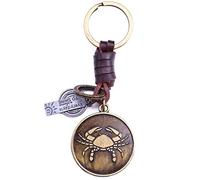 AuPra Cancer Zodiac Leather Keyring Best Friend Gift Idea Women & Men Safe House Keychain Crab Horoscope Simbol Charm Girl & Boy Friendship Small Present Car Key Ring Pendant