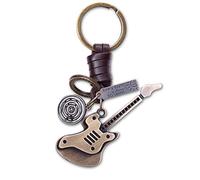AuPra Electric Guitar Keyring Gift for Women & Men | Leather Guitar Key Ring Charm | Music Keychain for Car, Bags & Accessories | Personalised Engraving Available
