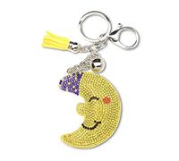 AuPra Moon Tassel KeyRing Gift Women Men Bling Crystal Bag Clip KeyChain Girl Boy Surprise Rhinestone Addition Keys Present