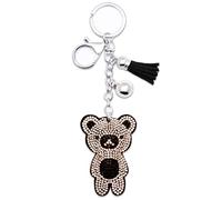 AuPra Panda Teddy Bear Tassel Women KeyChain Gift Idea Lady Girlfriend Crystal Bling Clips Animal KeyRing Mum Friendship Small Surprise Rhinestone Present Home Car Bag Key Chain Ring