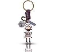 AuPra Robot Keyring Gift for Women & Men | Leather Music Character Key Ring Charm | Cute Robot Keychain for Car, Bags & Accessories | Personalised Engraving Available