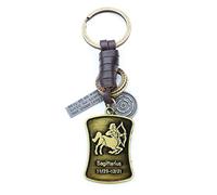 AuPra Sagittarius Sign KeyRing Gift Women & Men Archer Zodiac Symbol KeyChain Home Car Leather Keys Holder Horoscopes Ladies Present