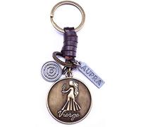 AuPra Virgo Zodiac Leather Keyring Best Friend Gift Idea Women & Men Safe House Keychain Horoscope Simbol Charm Girl & Boy Friendship Small Present Car Key Ring Pendant