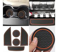 Auprite Non-Slip Mats for Mustang Accessories 2015-2023, Custom Fits Cup Holder Liners Mats Door Pocket Center Console Liners,5Pcs (Orange)