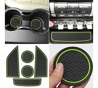 Auprite Non-Slip Mats for Mustang Accessories 2015-2023, Custom Fits Cup Holder Liners Mats Door Pocket Center Console Liners,5Pcs (Green)