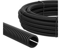 AUPROTEC 25 m Corrugated Conduit Slotted, Inner Ø 12 mm I UV & Heat Resistant Polypropylene I Flexible Hose as Cable Protection for Outdoor & Indoor Use I Black