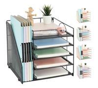 AUPSEN Desk Organizer with File Holder, 5 Trays Paper Letter Tray Organizer, Mesh Desk Organizers and Accessories for Home Office (Black)