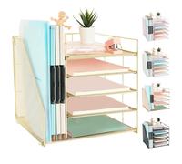 AUPSEN Desk Organizer with File Holder, 5 Trays Paper Letter Tray Organizer, Mesh Desk Organizers and Accessories for Home Office Supplies (Gold)