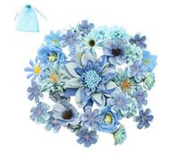 Auptiz 32 PCS Artificial Flower Heads for Decoration, Crafts Fake Flower Decoration, Silk Blue Flower Heads Bulk Mix for DIY Wedding Party Home Garden Decor (Blue)