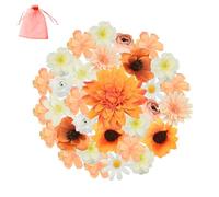 Auptiz 32 PCS Artificial Flower Heads for Decoration, Crafts Fake Flower Decoration, Silk Flower Heads Bulk Mix for DIY Wedding Party Home Garden Decor (Orange)