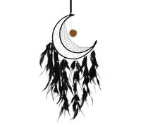Auptiz Dreamcatcher Feather, Wall Hanging Moon Dream Catcher, Bohemian Home Decor Handmade Feather Dreamcatcher, Ornament Art Craft for Bedroom Living Room Home Decor (Black)