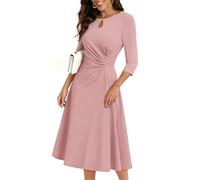 Aupuls 3/4 Sleeve Guest Wedding Dresses for Women 2025 Midi Dress Winter Church Mother of The Bride AUPG032 Blush M