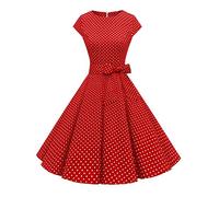 Aupuls Audrey Hepburn Costume Crew Neck Elegant A-Line Dress for Women UK Party Wear Old Lady Occasion Dress AUPUK1956LD Red White Dot A XS