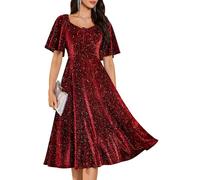 Aupuls Flutter Sleeves Sequin Prom Dresses for Teens Easter Dress for Women Formal Wedding Party AUPG025N Burgundy S