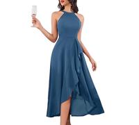 Aupuls Halter Wedding Guest Dresses for Women UK Split Ruffle Evening Dress Mother of The Bride Outfits AUPUKLM08 GreBlue M
