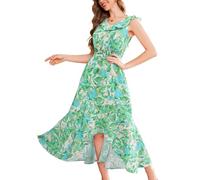 Aupuls Long Casual Dress for Women Green Floral Dress Women's Adult Women Casual Wear Lovers L UK Regular Regular Alpha Sleeveless Midi Spring/Summer