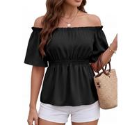 Aupuls Off The Shoulder Tops for Women Summer Casual Top Black 2XL