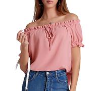 Aupuls Off The Shouldr Tops for Women Puffy Sleeve Peasant Blouses Casual Loose Summer Shirts AUPT030 Pink 2XL