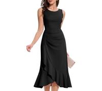 Aupuls Ruffle September Wedding Guest Dress Bodycon Homecoming Birthday Dresses for Women 2025 Elegant Classy G015 Black L