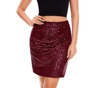 Aupuls Sparkly Skirt Metallic Skirt Womens Winter Skirts Stretchy Mini Bodycon Carneval Slim Fit Women's Mini Skirts Christmas Red Sequin Skirt AUPR001 Burgundy M
