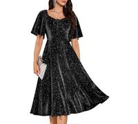 Aupuls Square Neck Long Sequin Dresses for Women Formal Easter Dress for Womens Elegant AUPG025N Black M