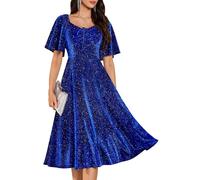 Aupuls Stretchy Sparkly Wedding Guest Dress for Women Elegant Plus Size Formal Dress for Spring Easter Party AUPG025N Navy L