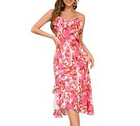 Aupuls Summer Maxi Dress Mother of The Bride Dresses for Wedding Floral Midi Dress Long Formal Dress for Women Spaghetti Straps V Neck Dress Casual AUPYH01 RedPinkFlower L