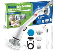 Auqatur Power Scrubber, Electric Spin Scrubber, Electric Scrubbing Brush with Adjustable Stretchable Arm and 5 Replacement Brush Heads, USB Charging for Cleaning Bathroom Bathtub Kitchen Tile Floor