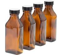 Aura 100Ml Empty Rectangular Amber Glass Bottle With Black Lids - Pack Of 4 (Soap Dispenser, Shampoo, Body Lotion)