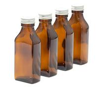 Aura 100Ml Empty Rectangular Amber Glass Bottle With Silver Lids - Pack Of 4 (Soap Dispenser, Shampoo, Body Lotion)