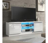 Creative Furniture Aura TV Unit 120cm - A Compact & Contemporary Cabinet with Gloss Doors & LED Lights in White Creative Furniture White