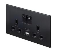 Aura 13A Double Plug Socket with USB A & USB C - 2 Gang Wall Socket for Fast Charging - Modular Faceplate - Modern, Easy to Install, Premium - 35mm Back Box - For Home & Commercial Use - Matt Black