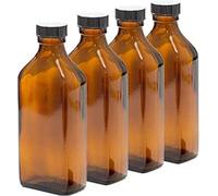 Aura 200Ml Empty Rectangular Amber Glass Bottles With Black Lids - Pack Of 4 (Soap Dispenser, Shampoo, Body Lotion)