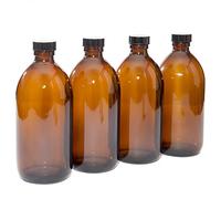 Aura 500ml AMBER GLASS Bottles with BLACK Lids - PACK of 4