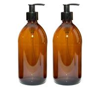 Aura 500ml Amber Glass Bottles with Black Pumps - Pack of 2