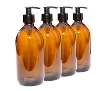 Aura 500ml AMBER GLASS Bottles with BLACK Pumps - PACK of 4
