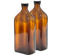 Aura 500Ml Empty Rectangular Amber Glass Bottles With Black Lids - Pack Of 2 (Soap Dispenser, Shampoo, Body Lotion)