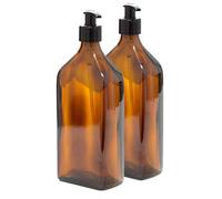 Aura 500ml RECTANGULAR Amber Glass Bottles with BLACK Pumps - PACK of 2