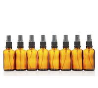 Aura 50ml AMBER Glass Bottles with Black ATOMISER Sprays - PACK of 8