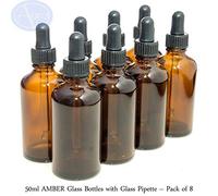 Aura 50ml Amber Glass Bottles with Glass Pipettes - Pack of 8