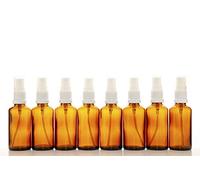 Aura 50ml AMBER Glass Bottles with White ATOMISER Sprays - PACK of 8