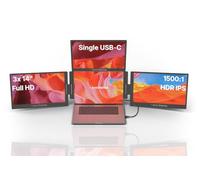 Aura Displays Triple Boost 14” Pro | Premium Triple Portable Monitor Extender | Full Aluminum | Quad Screens | 3×14” FHD 1080P HDR IPS | USB-C & HDMI | Compatible with 11”-18” Laptops