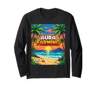 Aura Farming Beach Sunset Pixel Gen Z Slang Genz Long Sleeve T-Shirt