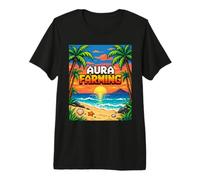Aura Farming Beach Sunset Pixel Gen Z Slang Genz Premium T-Shirt