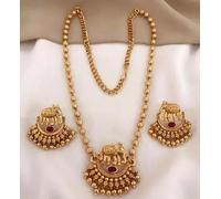 AURA MART Adjustable Alloy Design, Beadwork Design &Traditional Elephant Pendant Necklace Mhroon Stone Jewellery Set with Earrings for Women & Girls |