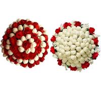 AURA MART Artifical Flower Bun Juda Maker Flower Gajra Hair Accessories For Women and Girls, Wedding Red (Multicolor) Pack Of 2