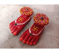 AURA MART Goddess Lakshmi MAA Charan Paduka for Diwali puja| Red Colour| Mitti Charan Terracotta Clay Paduka | Charan for Prosperity and Wealth (Set of 1)