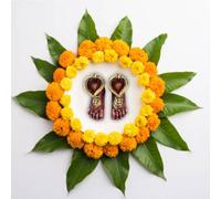 AURA MART Goddess Lakshmi MAA Charan Paduka withPainted Table Diya for Diwali puja|Multicolor| Mitti Charan Terracotta Clay Paduka diya | Charan for Prosperity and Wealth (Set of 1)