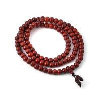 AURA MART Handcrafted Original Red Sandalwood Mala Rosary Lal Chandan Jaapmala Wooden Knotted Japa Maala for Meditation Pooja Chanting Wearing Jewelry Prayer Beads - 108 Beads (10 MM)