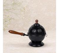 AURA MART Iron Charcoal Incense Burner, Loban Burner with Flower Cutting Cap and Wooden Handle, Dhoop Dhuni Burner Sambrani Dhoop, Resin & Home Office Temple Prayer (Size : 25.4cm | Weight : 265gm)